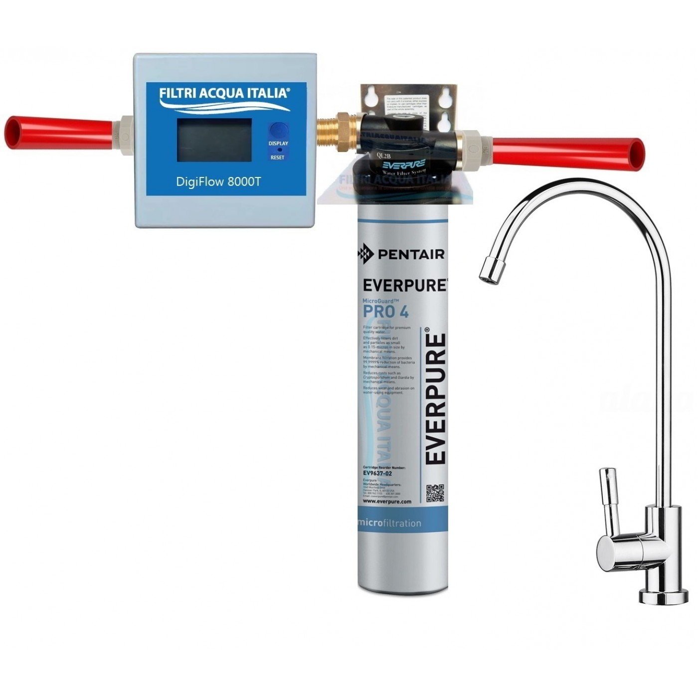 EVERPURE KIT PRO4 CON CONTALITRI TESTA QL2B E RUBINETTO EVERPURE KIT PRO4 CON CONTALITRI TESTA QL2B E RUBINETTO