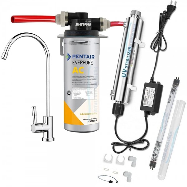DEPURATORE ACQUA EVERPURE AC CON STERILIZZATORE UV E RUBINETTO   DEPURATORE ACQUA EVERPURE AC CON STERILIZZATORE UV E RUBINETTO