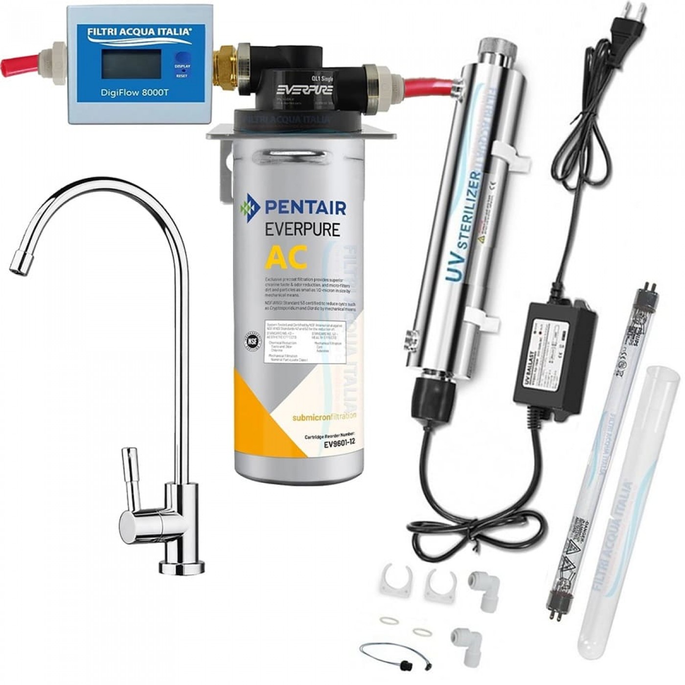 EVERPURE KIT AC CON STERILIZZATORE UV CONTALITRI E RUBINETTO 