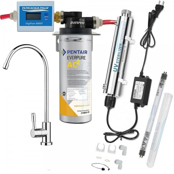 DEPURATORE EVERPURE AC2 CON STERILIZZATORE UV TESTA QL1 CONTALITRI e RUBINETTO DEPURATORE EVERPURE AC2 CON STERILIZZATORE UV TESTA QL1 CONTALITRI e RUBINETTO