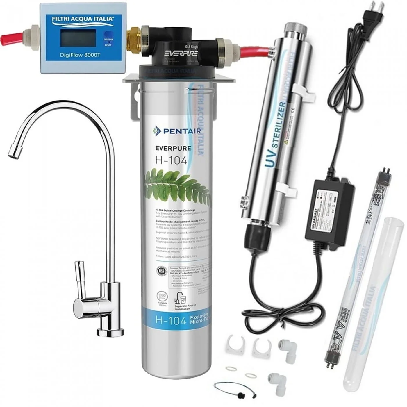KIT EVERPURE H104 CON STERILIZZATORE UV CONTALITRI E RUBINETTO KIT EVERPURE H104 CON STERILIZZATORE UV CONTALITRI E RUBINETTO