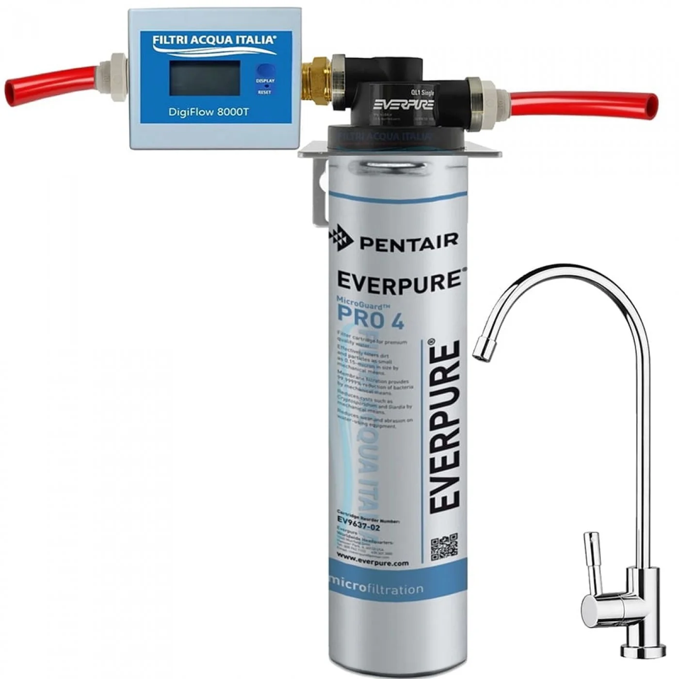 EVERPURE KIT PRO4 CON CONTALITRI TESTA QL1 E RUBINETTO EVERPURE KIT PRO4 CON CONTALITRI TESTA QL1 E RUBINETTO
