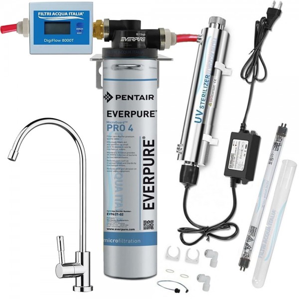 EVERPURE KIT PRO4 CON STERILIZZATORE UV CONTALITRI E RUBINETTO EVERPURE KIT PRO4 CON STERILIZZATORE UV CONTALITRI E RUBINETTO