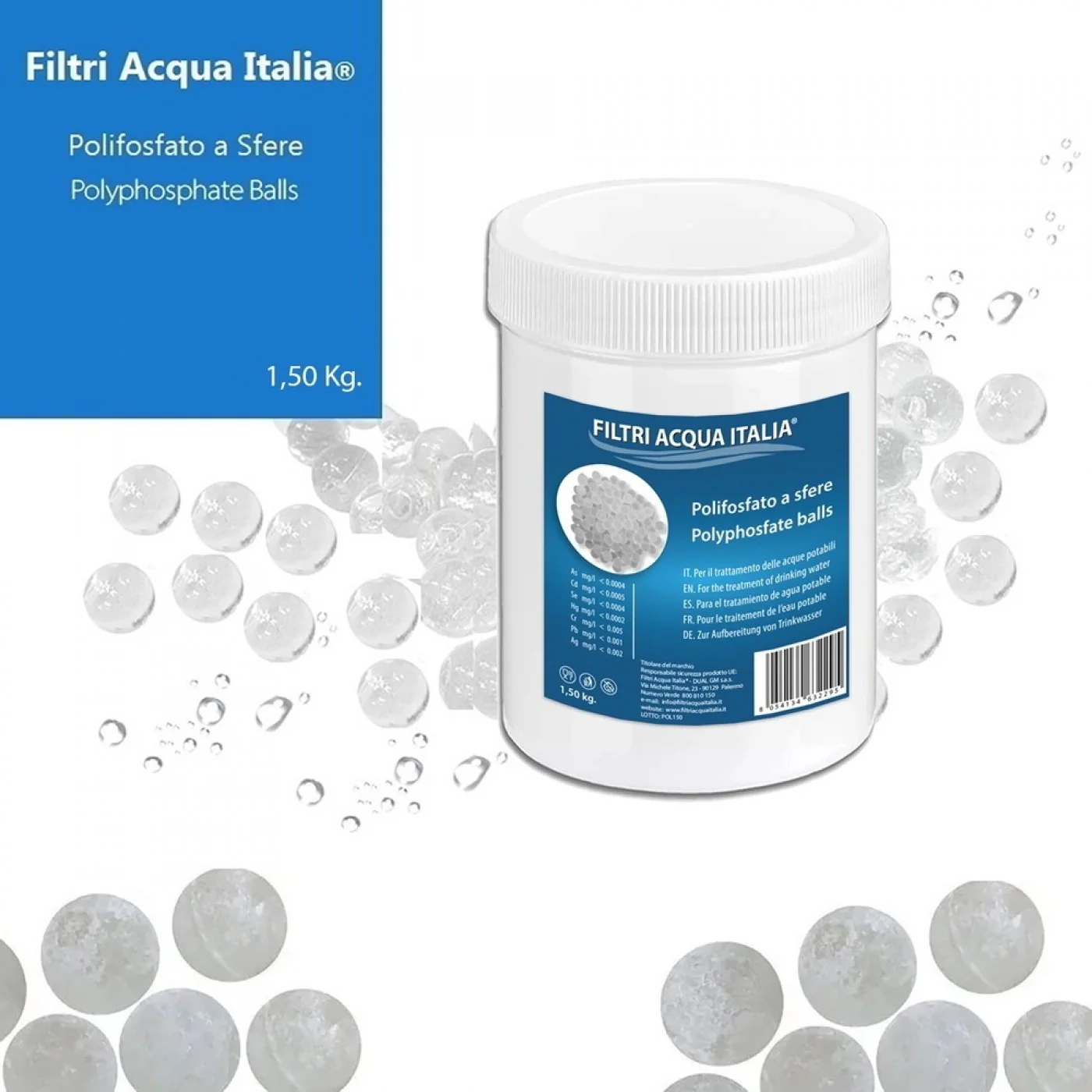 RICARICA POLIFOSFATO DA 1,5 KG. PER FILTRO ANTICALCARE PER LAVATRICE LAVOSTOVIGLIE RICARICA POLIFOSFATO DA 1,5 KG. PER FILTRO ANTICALCARE PER LAVATRICE LAVOSTOVIGLIE