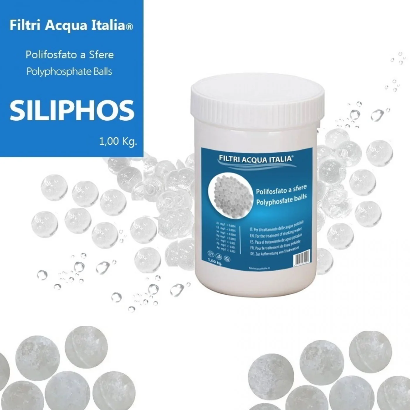 Polifosfato a Sfere Ricarica 1,00 Kg. per Filtro Anticalcare Polifosfato a Sfere Ricarica 1,00 Kg. per Filtro Anticalcare