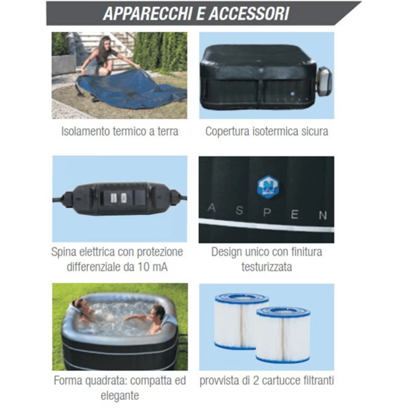 Piscina idromassaggio gonfiabile da esterno 4 posti 168x168 ASPEN Piscina idromassaggio gonfiabile da esterno 4 posti 168x168 ASPEN