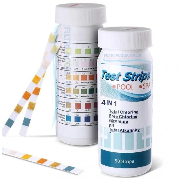 Strip Test 4 in 1 – 50 Strisce per Analisi  Acqua Cloro Bromo pH Alcalinità Strip Test 4 in 1 – 50 Strisce per Analisi  Acqua Cloro Bromo pH Alcalinità