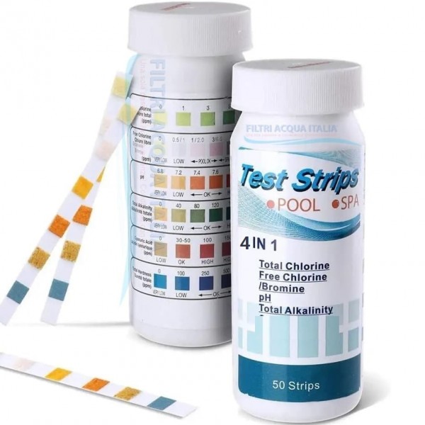 Strip Test 4 in 1 – 50 Strisce per Analisi  Acqua Cloro Bromo pH Alcalinità Strip Test 4 in 1 – 50 Strisce per Analisi  Acqua Cloro Bromo pH Alcalinità