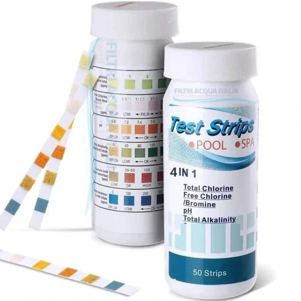 Strip Test 4 in 1 – 50 Strisce per Analisi  Acqua Cloro Bromo pH Alcalinità
