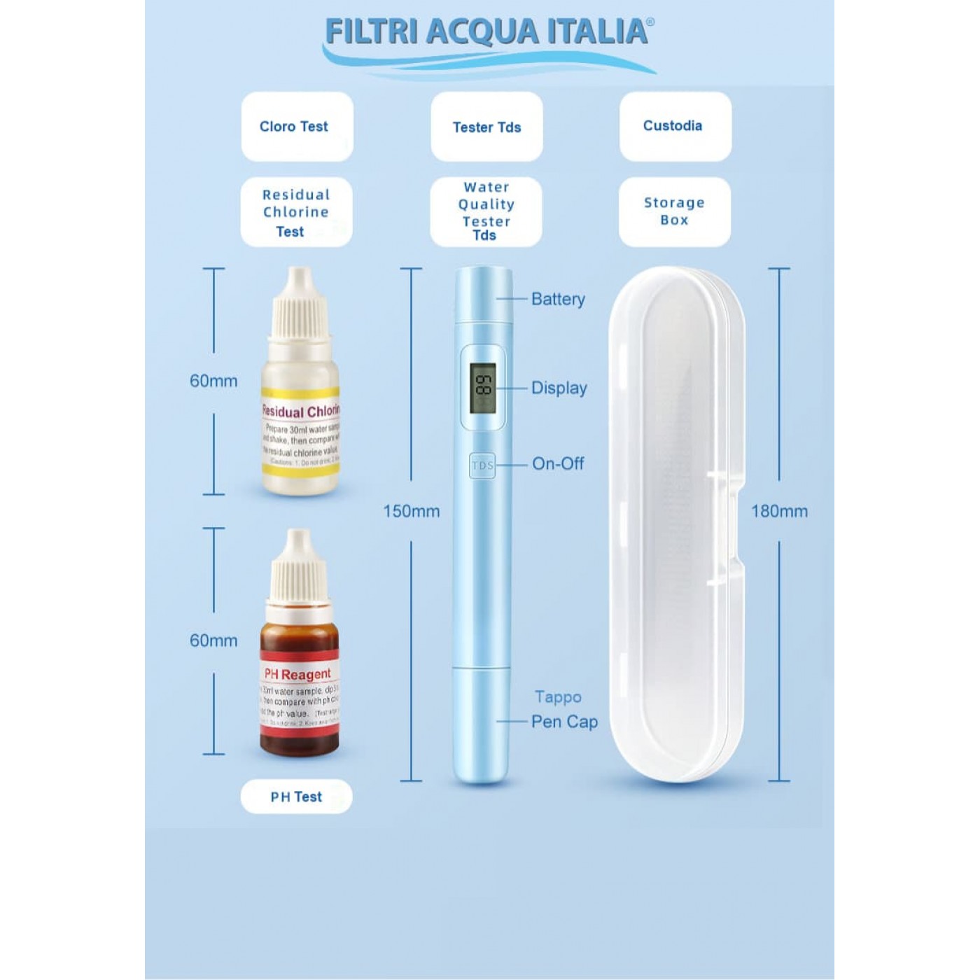 Test Cloro, pH e Tds Residuo Fisso | Filtri Acqua Italia