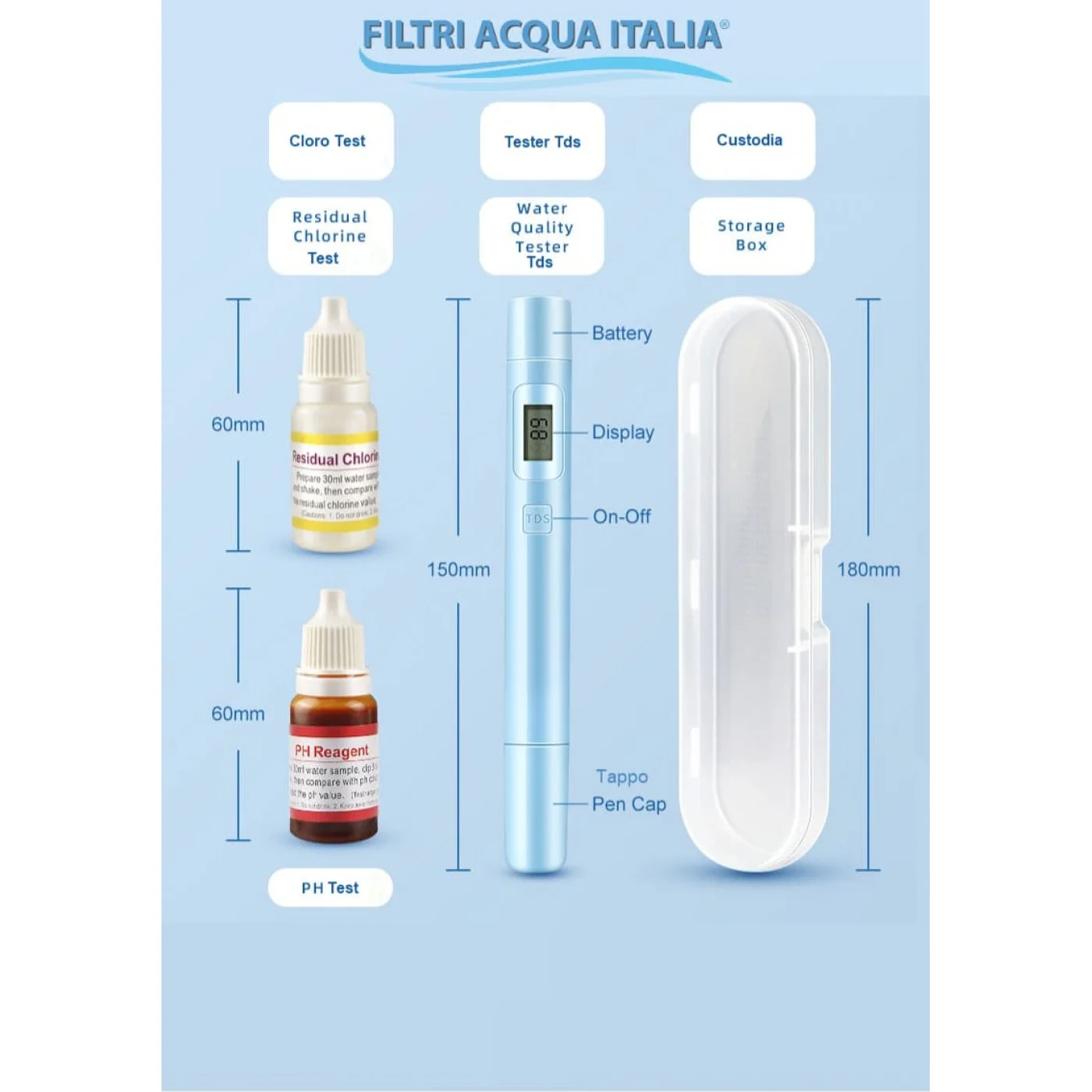 Test Cloro, pH e Tds Residuo Fisso | Filtri Acqua Italia Test Cloro, pH e Tds Residuo Fisso | Filtri Acqua Italia