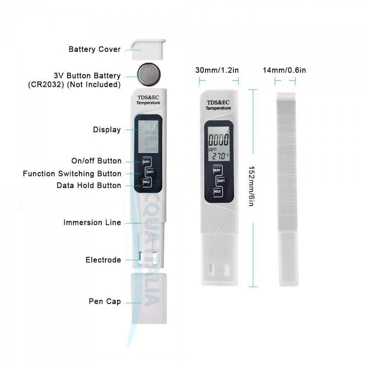 TESTER TDS CONDUCIBILITA' E TEMPERATURA MISURATORE SOLIDI DISCIOLTI