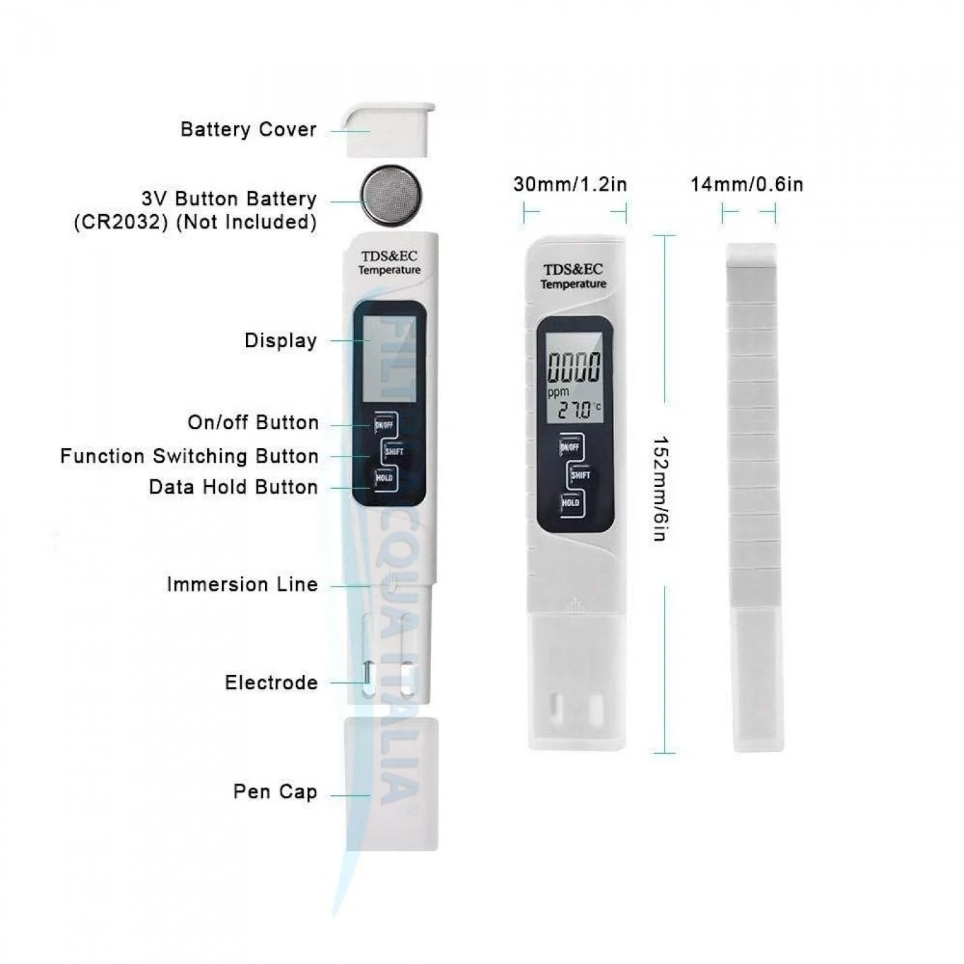 TESTER TDS CONDUCIBILITA' E TEMPERATURA MISURATORE SOLIDI DISCIOLTI TESTER TDS CONDUCIBILITA' E TEMPERATURA MISURATORE SOLIDI DISCIOLTI