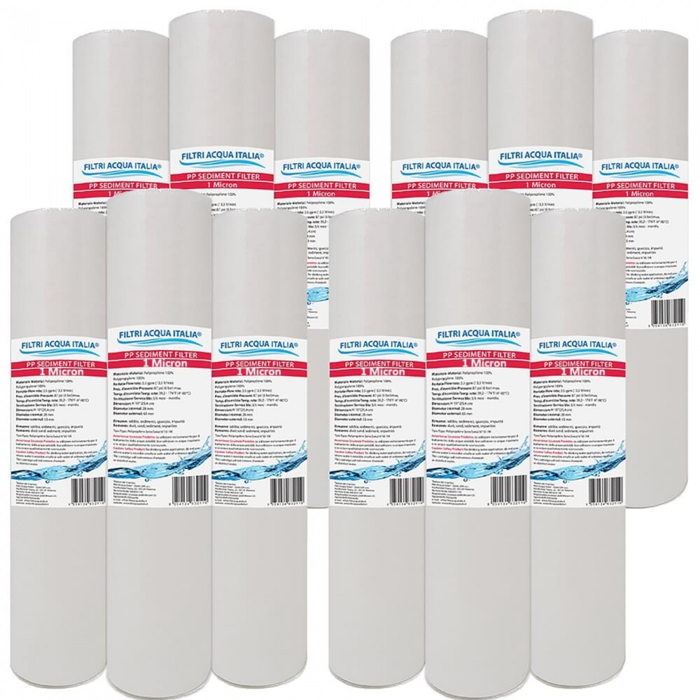 CARTUCCIA SEDIMENTI 10" micron 1 Polipropilene Set 12 Pezzi CARTUCCIA SEDIMENTI 10" micron 1 Polipropilene Set 12 Pezzi