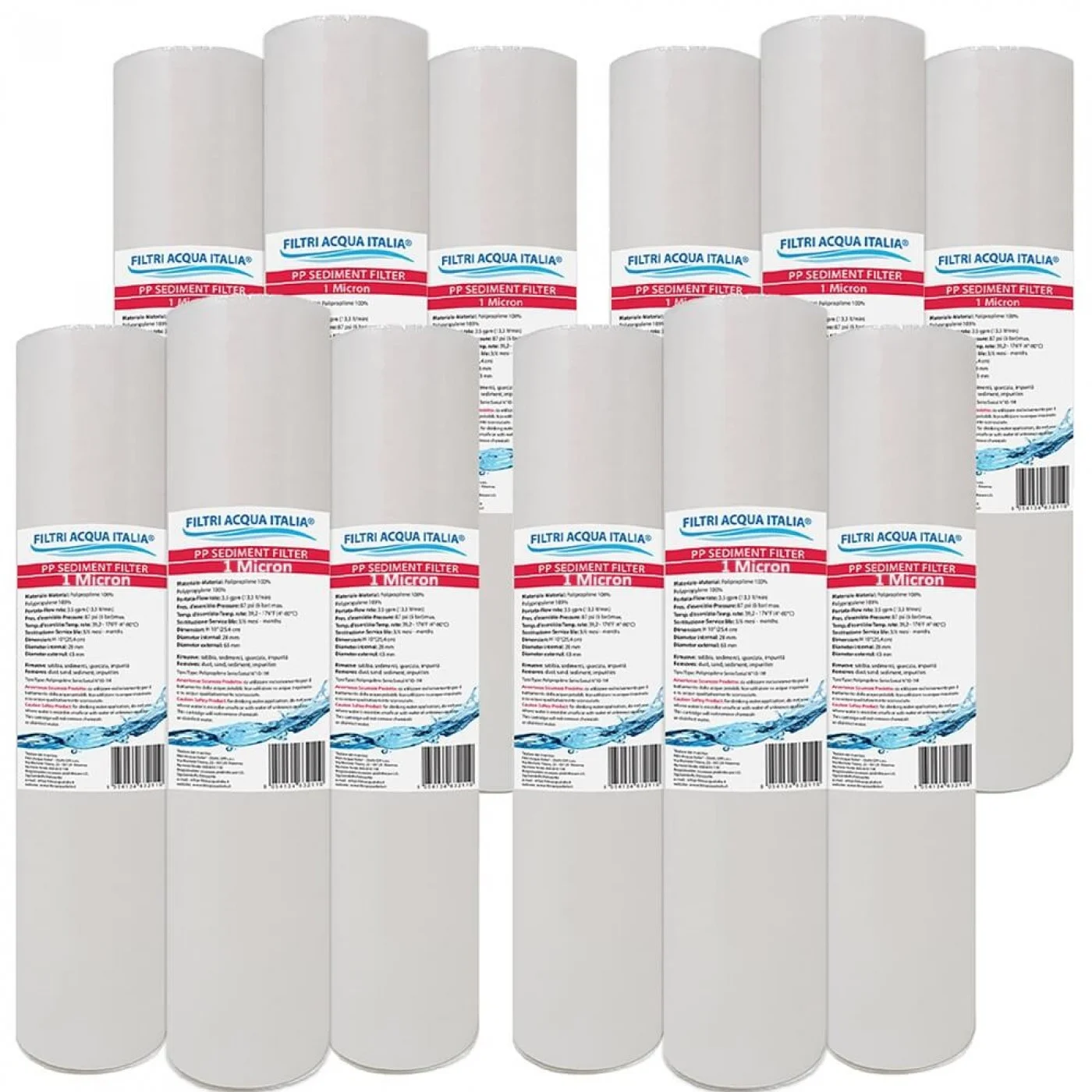 CARTUCCIA SEDIMENTI 10" micron 1 Polipropilene Set 12 Pezzi  