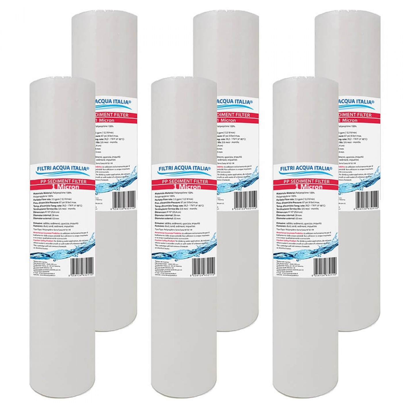 CARTUCCIA SEDIMENTI 10" micron 1 Polipropilene Set 6 Pezzi CARTUCCIA SEDIMENTI 10" micron 1 Polipropilene Set 6 Pezzi