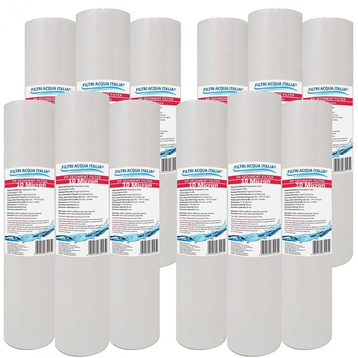 CARTUCCIA SEDIMENTI 10" micron 10 Polipropilene Set 12 Pezzi