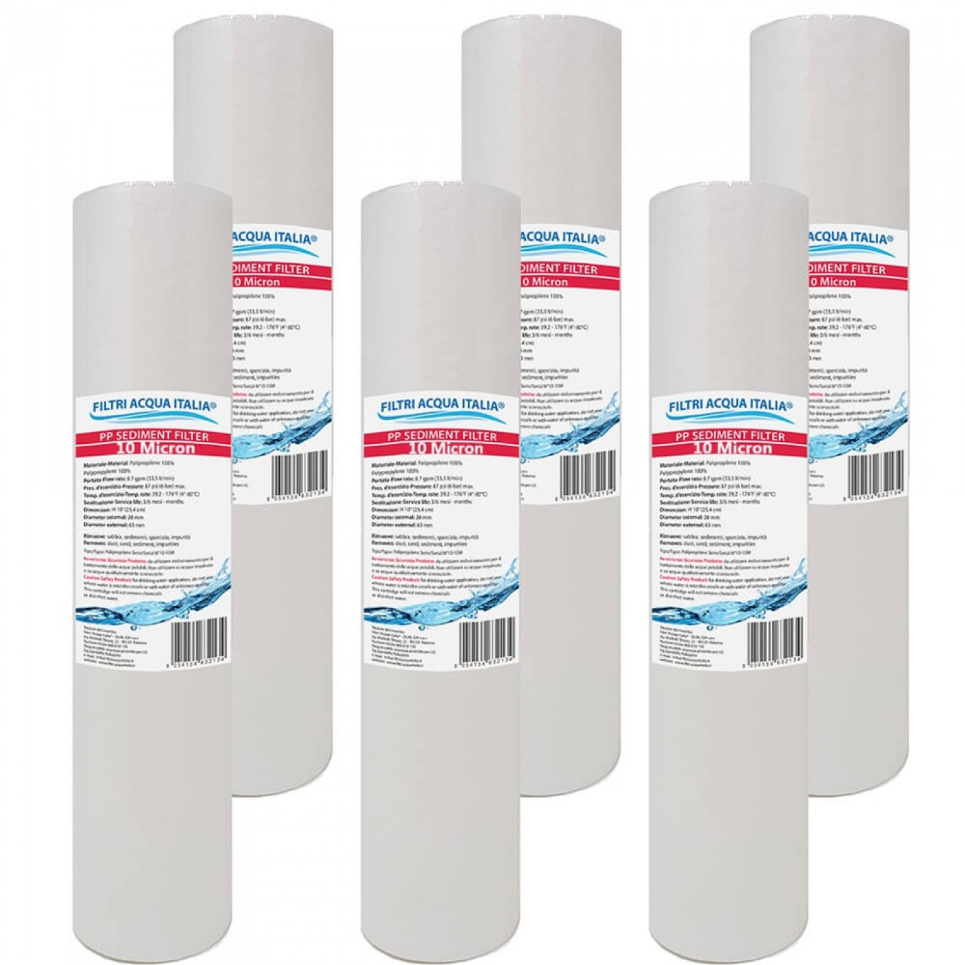 CARTUCCIA ACQUA SEDIMENTI 10" micron 10 Polipropilene Set 6 Pezzi CARTUCCIA ACQUA SEDIMENTI 10" micron 10 Polipropilene Set 6 Pezzi