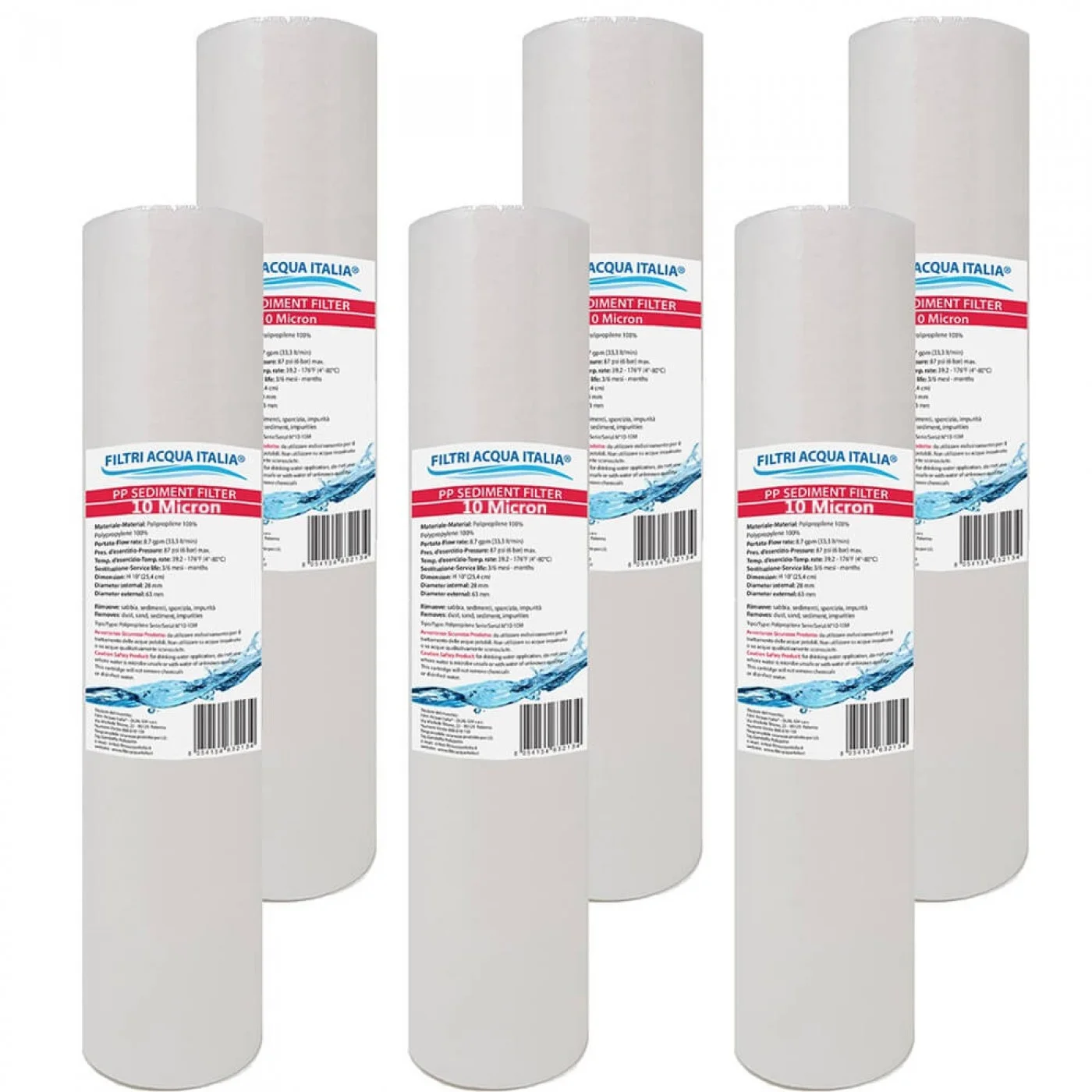 CARTUCCIA ACQUA SEDIMENTI 10" micron 10 Polipropilene Set 6 Pezzi CARTUCCIA ACQUA SEDIMENTI 10" micron 10 Polipropilene Set 6 Pezzi