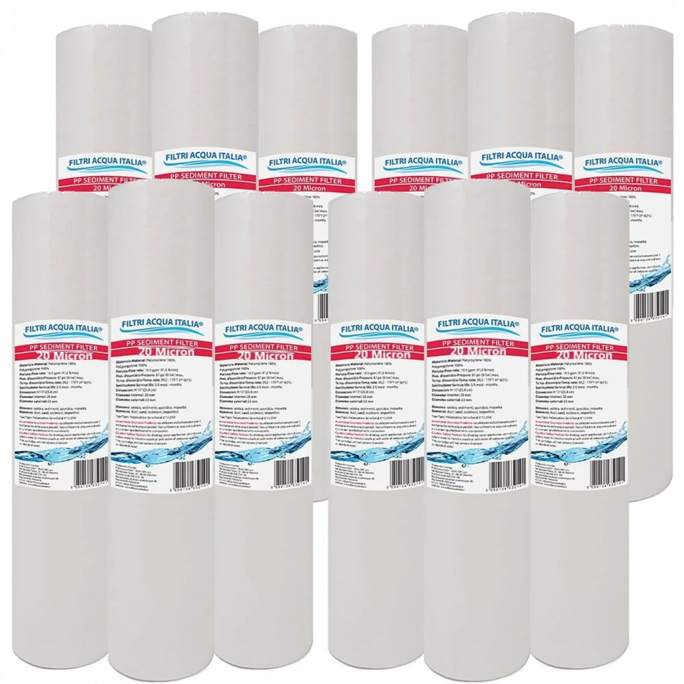 CARTUCCIA SEDIMENTI 10" micron 20 Polipropilene Set 12 Pezzi CARTUCCIA SEDIMENTI 10" micron 20 Polipropilene Set 12 Pezzi