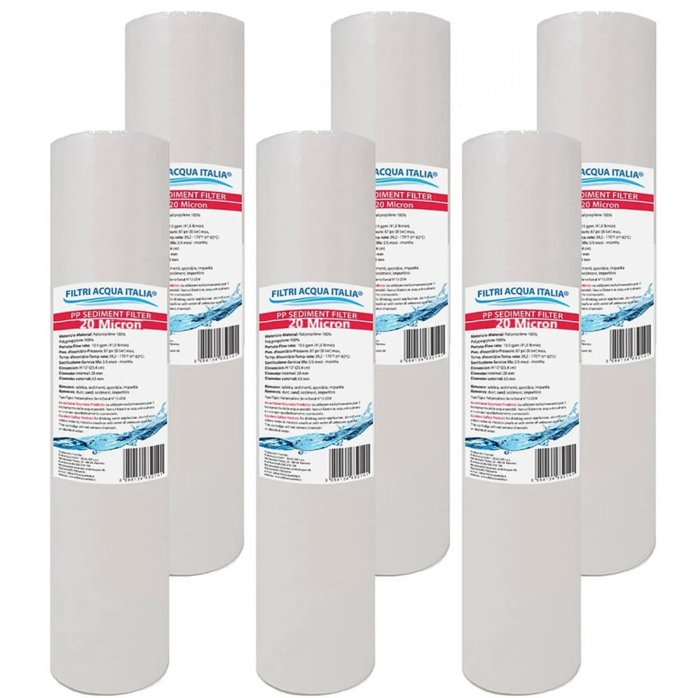 CARTUCCIA SEDIMENTI 10" micron 20 Polipropilene Set 6 Pezzi