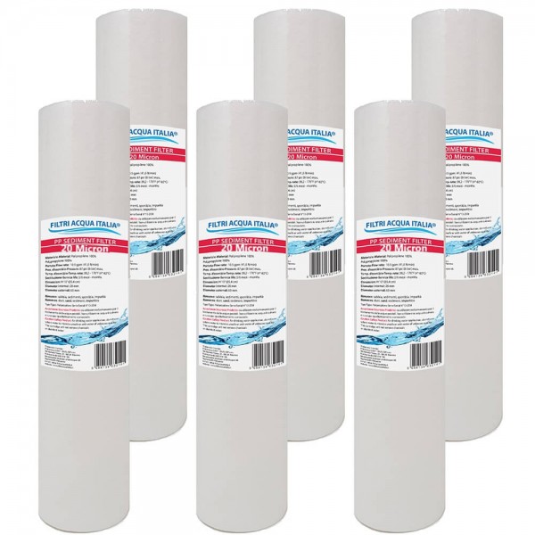 CARTUCCIA SEDIMENTI 10" micron 20 Polipropilene Set 6 Pezzi