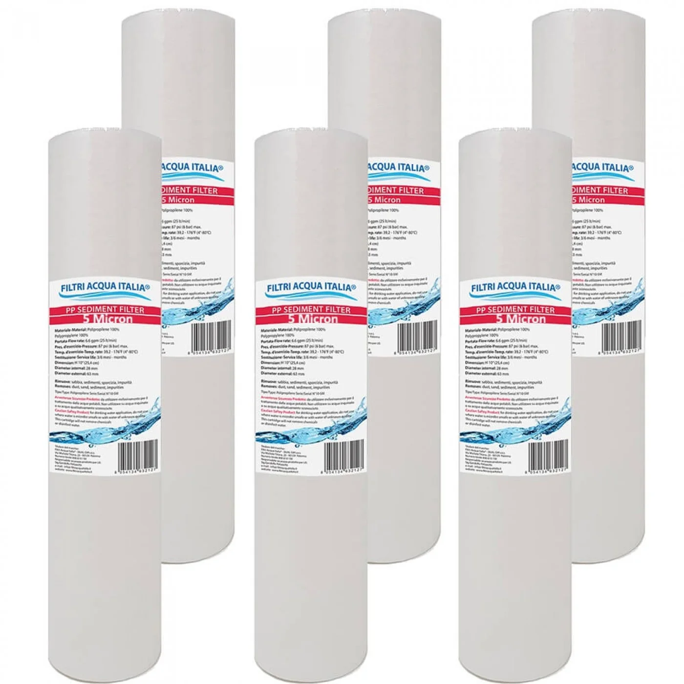 CARTUCCIA SEDIMENTI 10" micron 5 Polipropilene Set 6 Pezzi CARTUCCIA SEDIMENTI 10" micron 5 Polipropilene Set 6 Pezzi