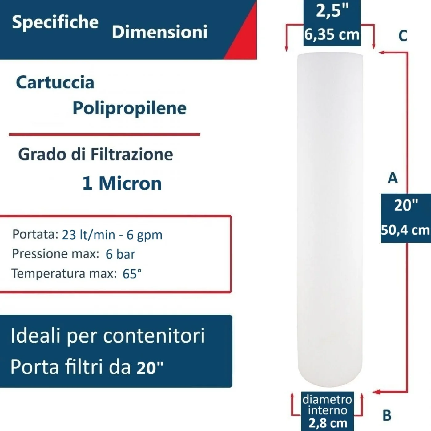 FILTRO ACQUA POLIPROPILENE 20" MICRON 1