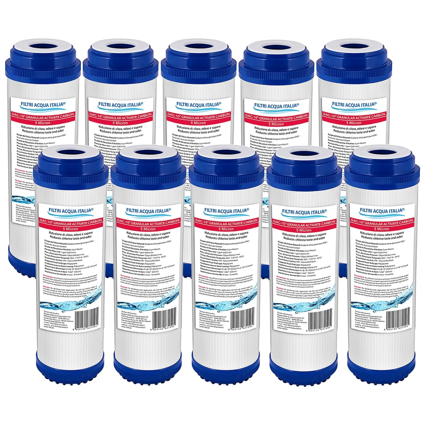 Cartuccia Carbone Attivo Granulare GAC 10" Micron 5 Set 10 Pz Cartuccia Carbone Attivo Granulare GAC 10" Micron 5 Set 10 Pz