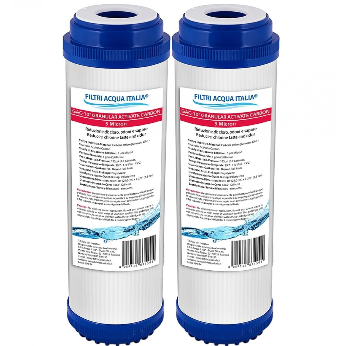 Cartuccia Carbone Attivo Granulare 10 Pollici Micron 5 Set 2 Pz. Cartuccia Carbone Attivo Granulare 10 Pollici Micron 5 Set 2 Pz.
