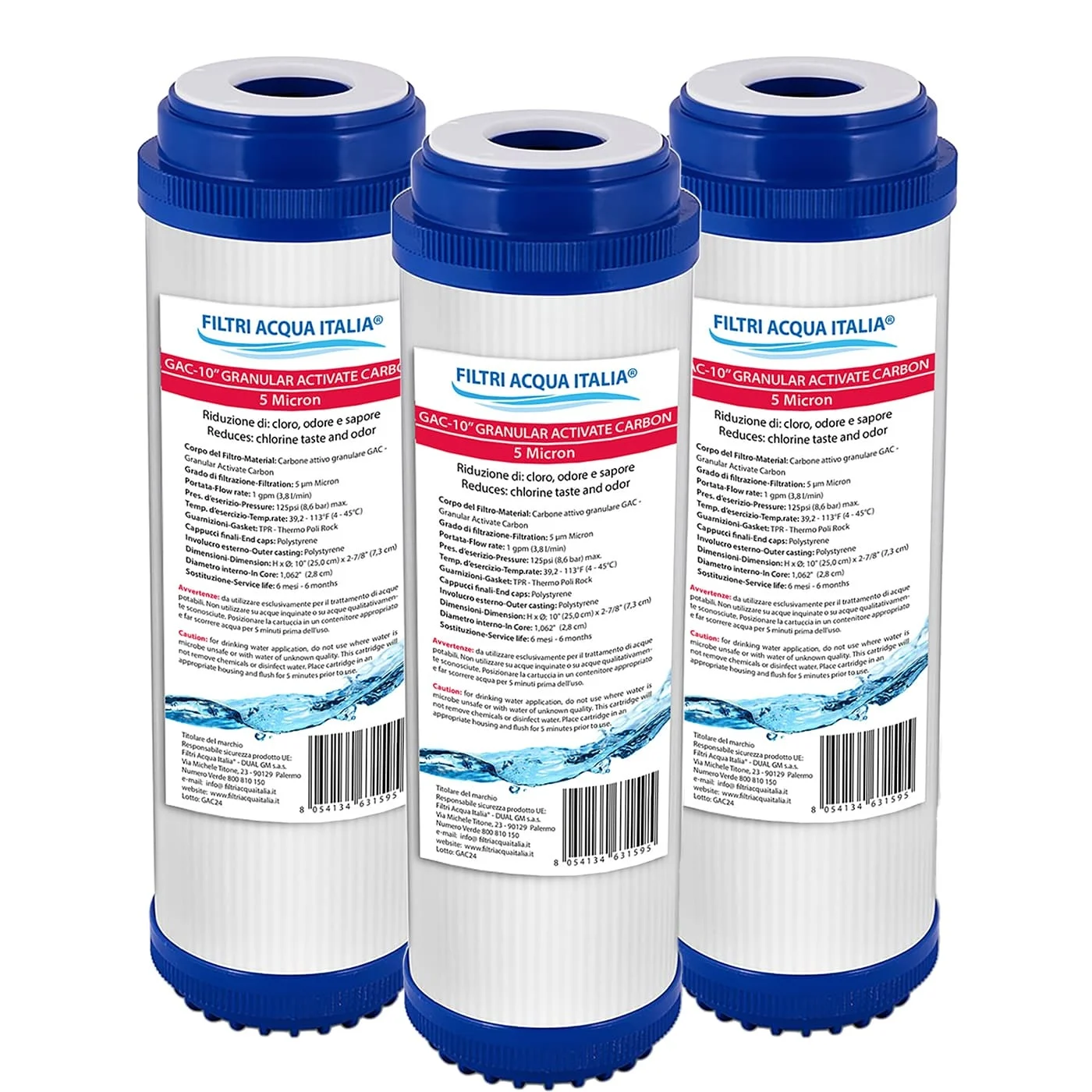 Filtro Carbone Attivo GAC 10" Rimozione Cloro per Depuratore Osmosi Inversa Filtro Carbone Attivo GAC 10" Rimozione Cloro per Depuratore Osmosi Inversa