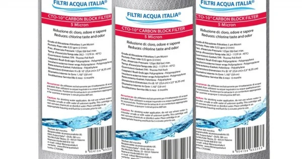 Set 6 Filtri Carbon Block 5 Micron 10" Per Osmosi Inversa – Cartuccia CTO Per Acqua Pura, Elimina Cloro E Odori