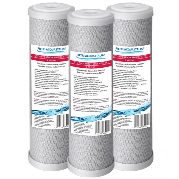 Cartucce Carbone Attivo CTO 5 Micron: Eccellente Qualità per Depuratori Osmosi Inversa Set 3 Pezzi