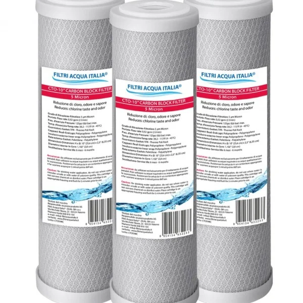 Cartucce Carbone Attivo CTO 5 Micron: Eccellente Qualità per Depuratori Osmosi Inversa Set 3 Pezzi