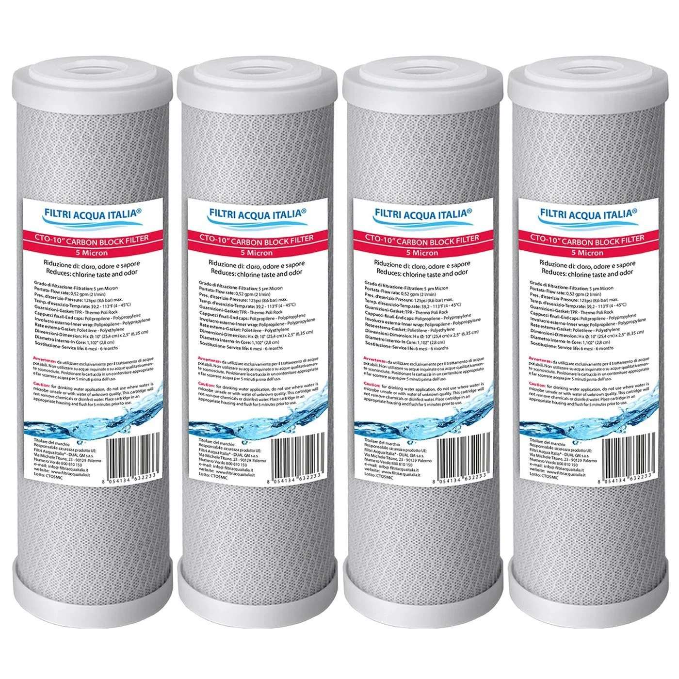 Cartucce Carbone Attivo 5 micron Set 4 Pezzi