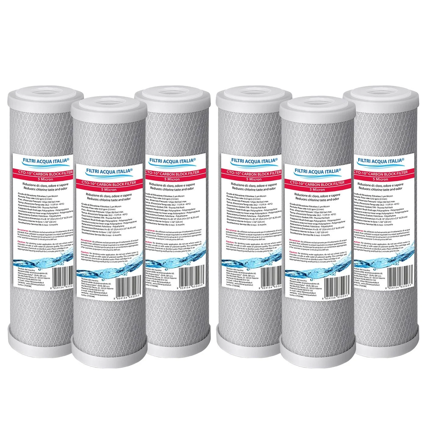 Cartucce Carbone Attivo CTO 5 Micron: Eccellente Qualità per Depuratori Osmosi Inversa Set 6 Pezzi Cartucce Carbone Attivo CTO 5 Micron: Eccellente Qualità per Depuratori Osmosi Inversa Set 6 Pezzi