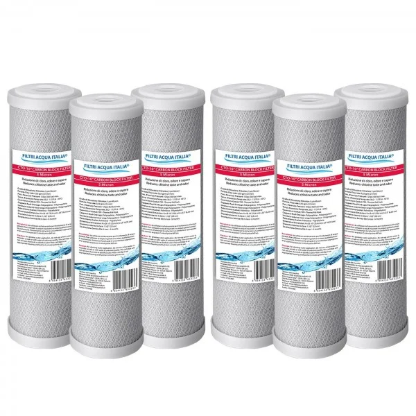 Cartucce Carbone Attivo CTO 5 Micron: Eccellente Qualità per Depuratori Osmosi Inversa Set 6 Pezzi