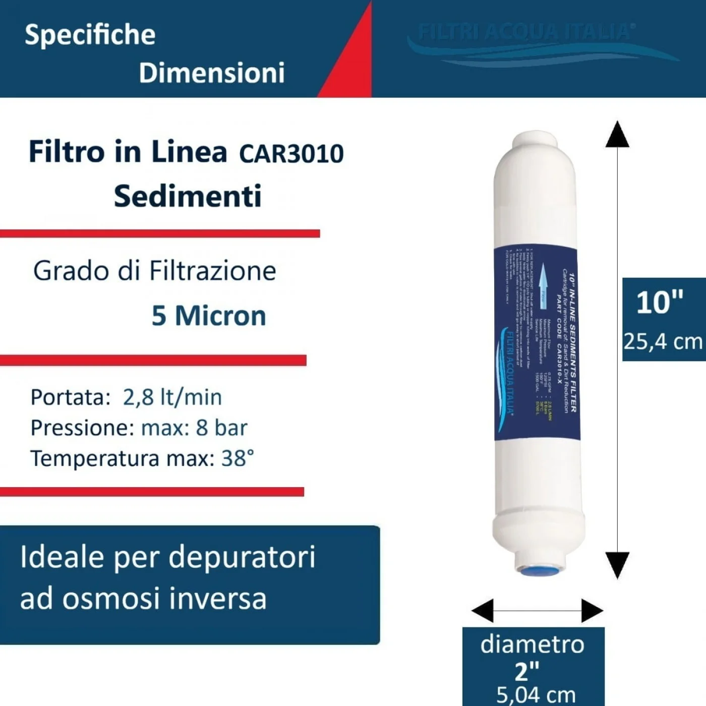 Filtro in Linea CAR 3010 Sedimenti 2 X 10" Attacco 1/4" FPT Filtro in Linea CAR 3010 Sedimenti 2 X 10" Attacco 1/4" FPT