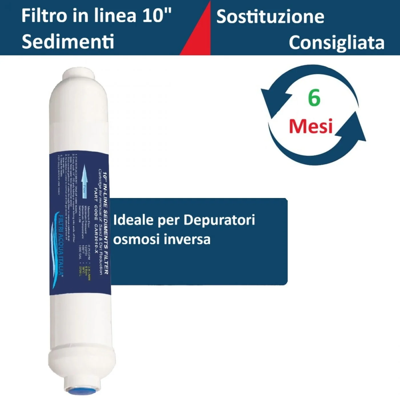 Filtro in Linea CAR 3010 Sedimenti 2 X 10" Attacco 1/4" FPT Filtro in Linea CAR 3010 Sedimenti 2 X 10" Attacco 1/4" FPT