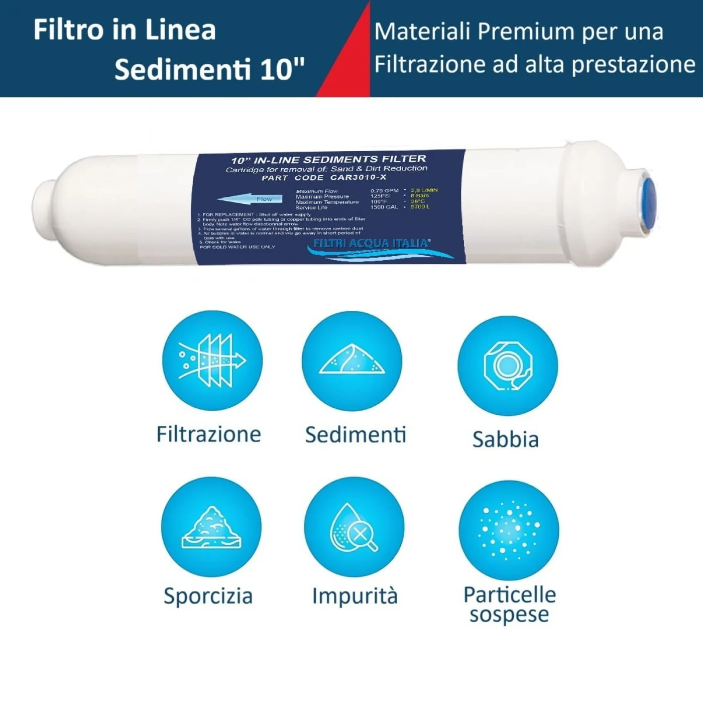 Filtro in Linea CAR 3010 Sedimenti 2 X 10" Attacco 1/4" FPT Filtro in Linea CAR 3010 Sedimenti 2 X 10" Attacco 1/4" FPT