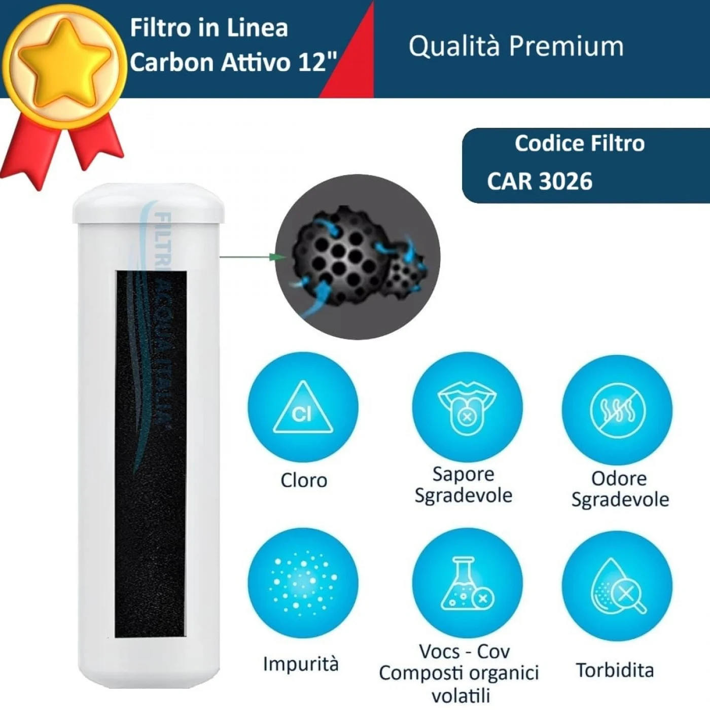 FILTRO IN LINE CAR3026 CARBONE 12 Pollici Attacco 1/4 FPT FILTRO IN LINE CAR3026 CARBONE 12 Pollici Attacco 1/4 FPT