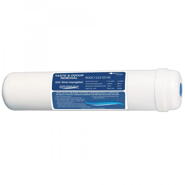 FILTRO T33 IN LINE CARBONE ATTIVO GRANULARE CON FUNZIONE BATTERIOSTATICA 2,5” X 11” ATTACCO 1/4”