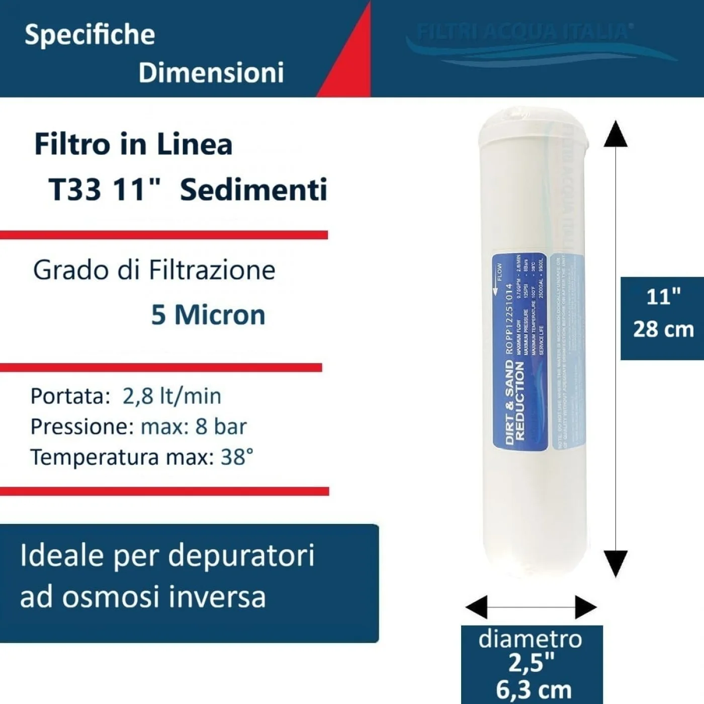FILTRO T33 IN LINE SEDIMENTI BLOCK 2,5” X 11” ATTACCO 1/4” FILTRO T33 IN LINE SEDIMENTI BLOCK 2,5” X 11” ATTACCO 1/4”