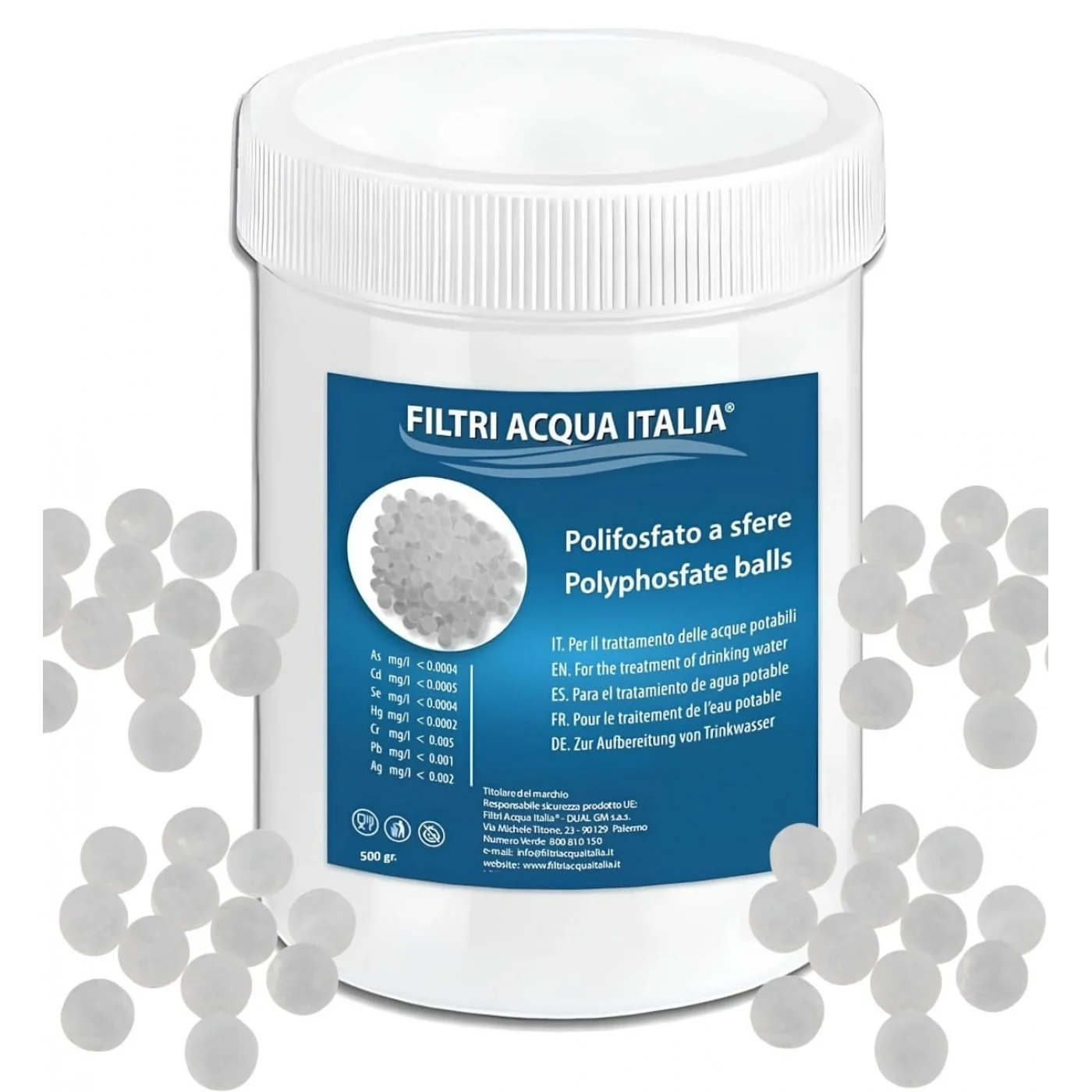 Ricarica Polifosfato a Sfere da 500 grammi per Filtro Anticalcare Ricarica Polifosfato a Sfere da 500 grammi per Filtro Anticalcare