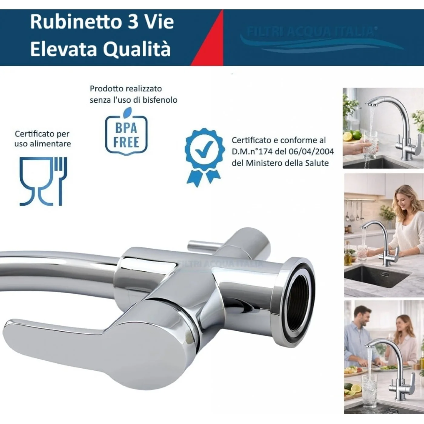 Rubinetto 3 Vie per Depuratore Acqua – Miscelatore Cucina con Uscita per Acqua Filtrata Rubinetto 3 Vie per Depuratore Acqua – Miscelatore Cucina con Uscita per Acqua Filtrata
