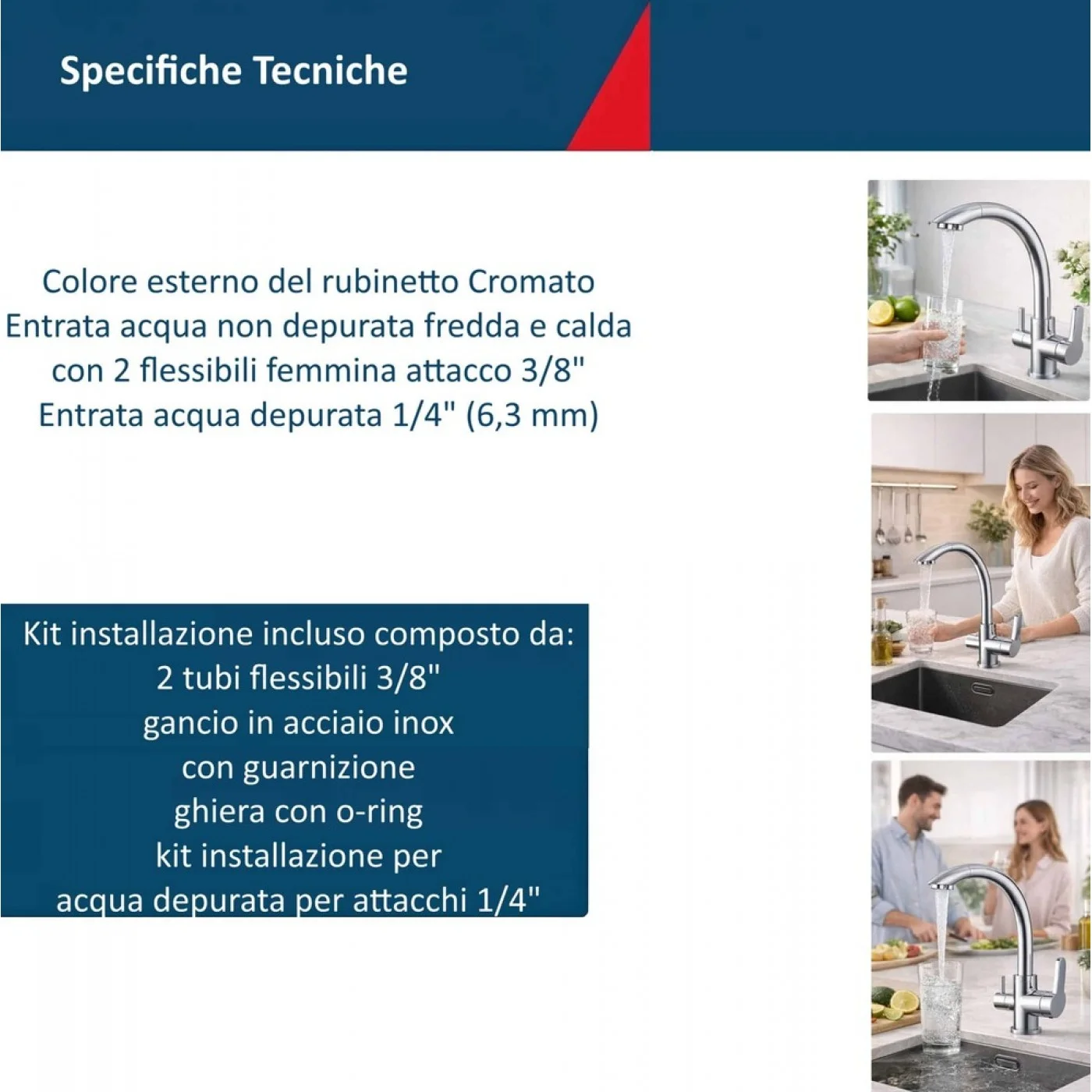 Rubinetto 3 Vie per Depuratore Acqua – Miscelatore Cucina con Uscita per Acqua Filtrata Rubinetto 3 Vie per Depuratore Acqua – Miscelatore Cucina con Uscita per Acqua Filtrata