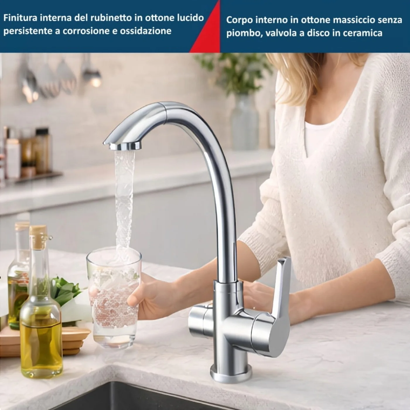 Rubinetto 3 Vie per Depuratore Acqua – Miscelatore Cucina con Uscita per Acqua Filtrata Rubinetto 3 Vie per Depuratore Acqua – Miscelatore Cucina con Uscita per Acqua Filtrata
