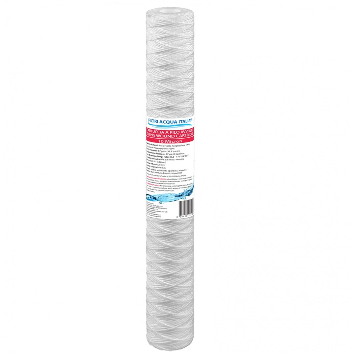 CARTUCCIA A FILO AVVOLTO DI POLIPROPILENE SEDIMENTI 20" micron 10
