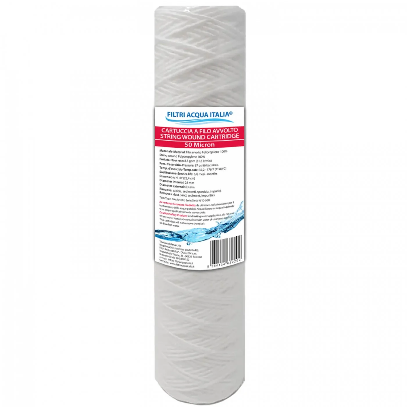CARTUCCIA A FILO AVVOLTO DI POLIPROPILENE SEDIMENTI 10" micron 50 CARTUCCIA A FILO AVVOLTO DI POLIPROPILENE SEDIMENTI 10" micron 50