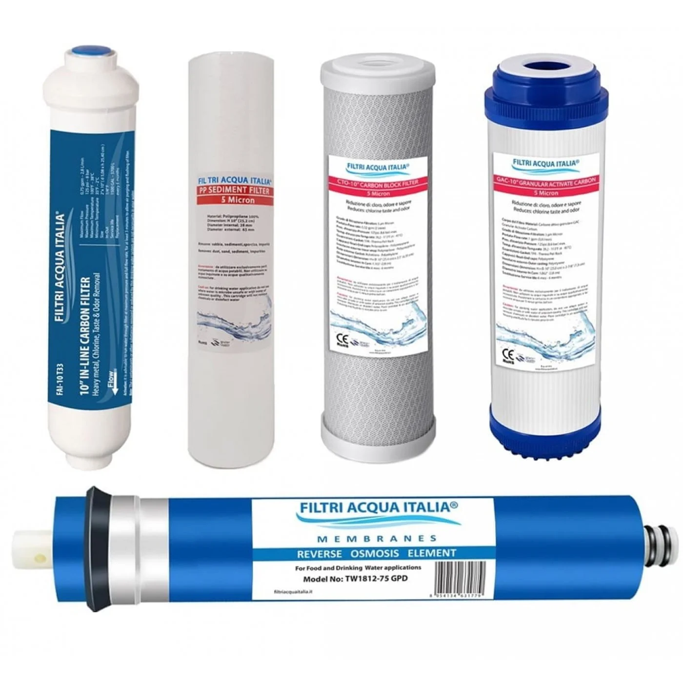 Filtri depuratore osmosi inversa 4 Stadi con Membrana 75 gpd Filtri depuratore osmosi inversa 4 Stadi con Membrana 75 gpd